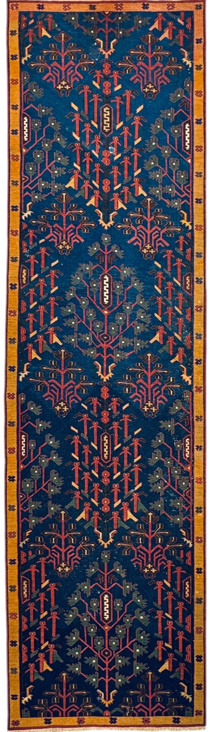 Antique Rare Caucasian Avar Kilim Wool On Wool Foundation Circa 1840: Antique Rare Caucasian Avar Kilim Wool On Wool Foundation with Original sides and ends. Circa 1840. Size: 401 cm x 110 cm (157 ins x 43 ins). TORG AUCTIONS offers bespoke packing and international and