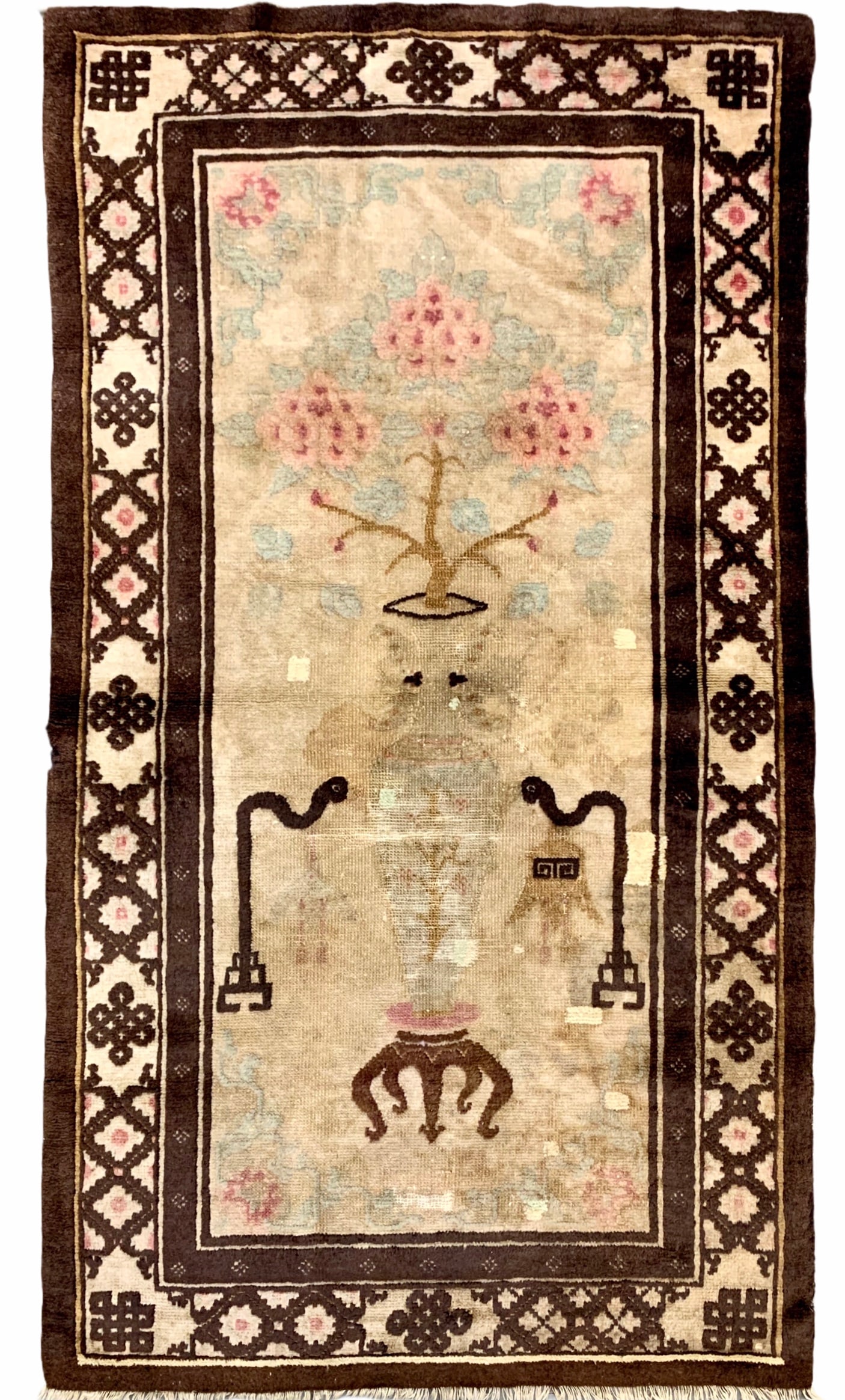 Antique Chinese Rug Wool On Cotton Foundation Circa 1890: Antique Chinese Rug Wool On Cotton Foundation Circa 1890. Size: 171 cm x 94 cm (67 ins x 37 ins). TORG AUCTIONS offers bespoke packing and international and domestic shipping logistics for sold items.