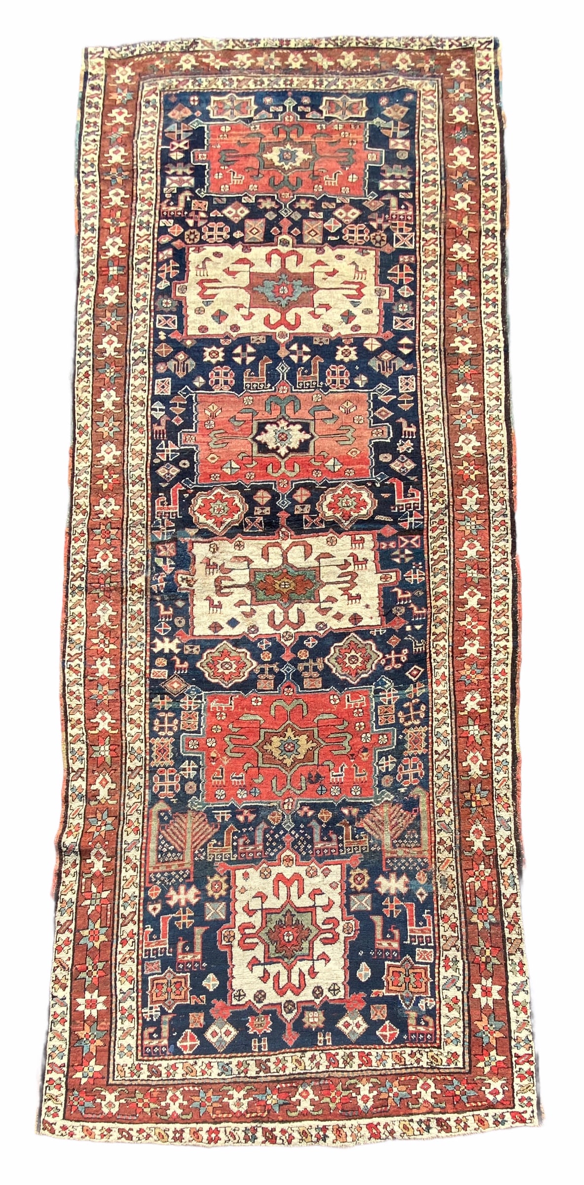 Antique Shahsavan Runner Wool On Wool Foundation With Animal Motifs Circa 1860: Antique Shahsavan Runner Wool On Wool Foundation With Animal Motifs Circa 1860. Size 125 cm x 94 cm (122 ins x 49 ins). TORG AUCTIONS offers bespoke packing and international and domestic shipping log