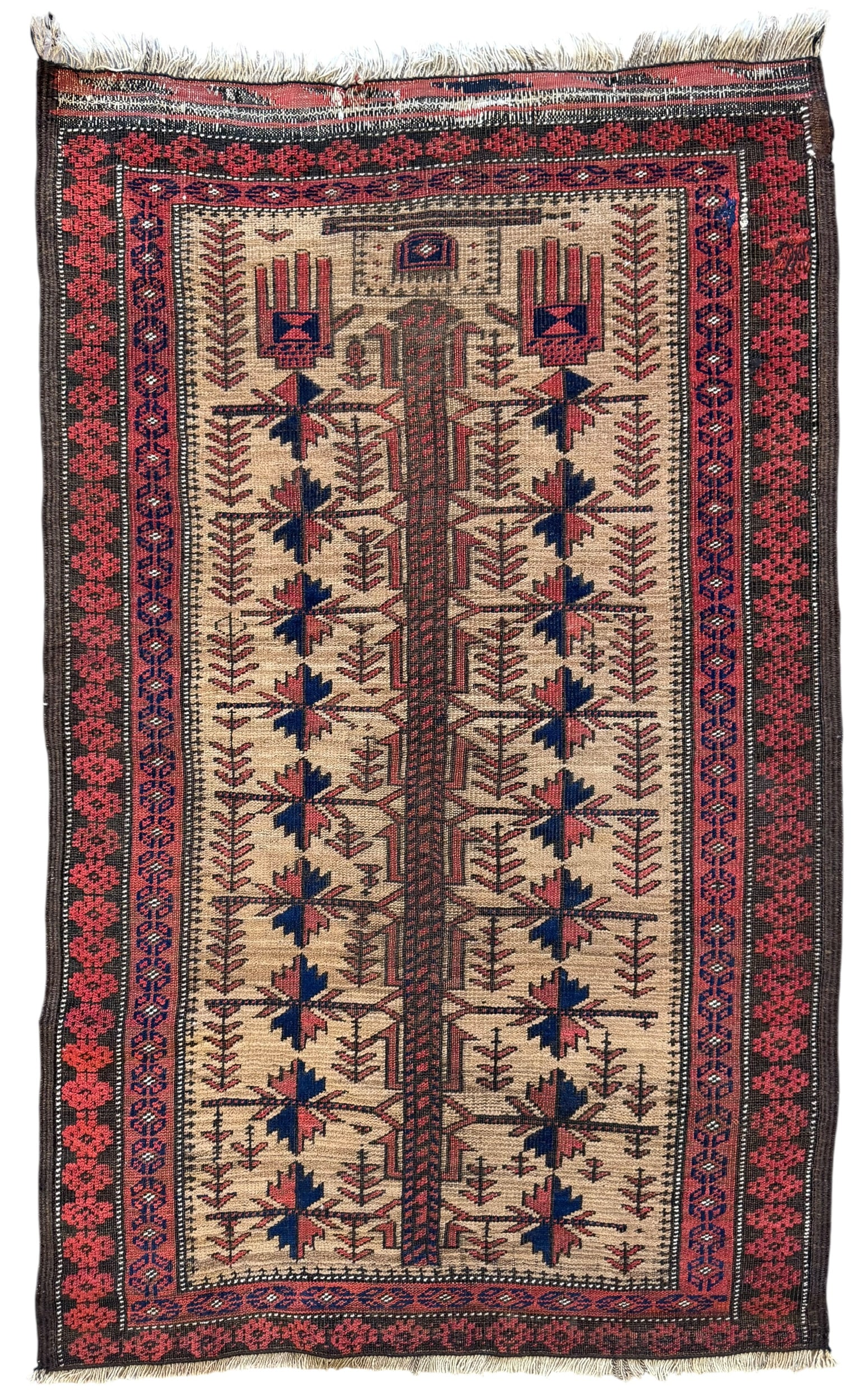 Antique Baluch Rug Wooln on Wool Foundation Circa 1890: Antique Baluch rug. wool on wool foundation circa 1890. Size: 152 cm x 95 cm (60 ins x 37 ins). TORG AUCTIONS offers bespoke packing and international and domestic shipping logistics for sold items. P