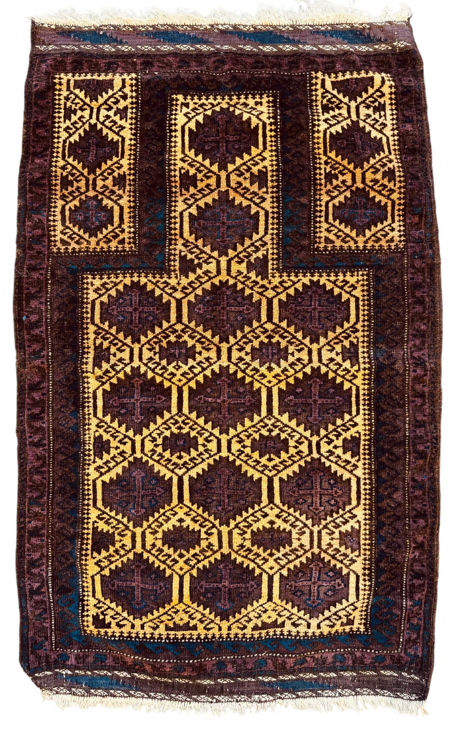 Antique Baluch Rug Wooln on Wool Foundation Circa 1890: Antique Baluch rug. wool on wool foundation circa 1890. Size: 131 cm x 82 cm (51 ins x 32 ins). TORG AUCTIONS offers bespoke packing and international and domestic shipping logistics for sold items. P