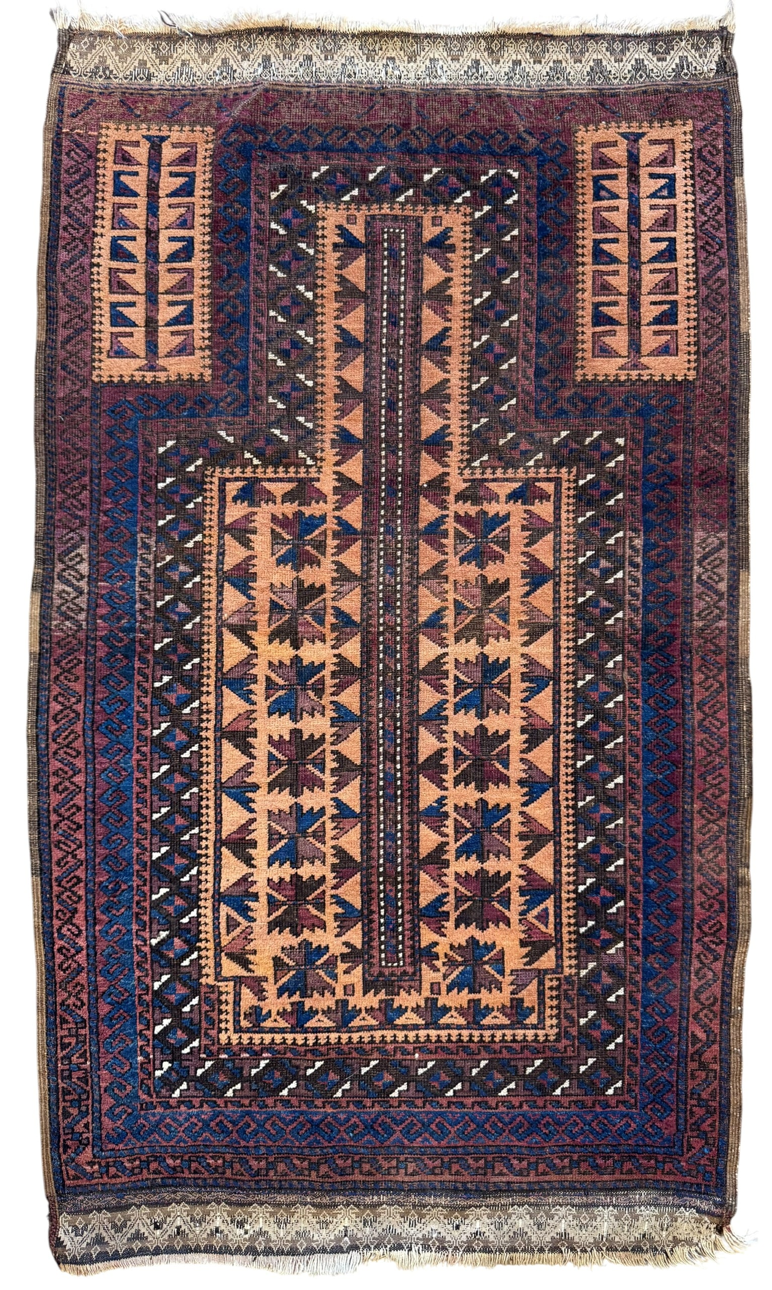 Antique Baluch Rug Wooln on Wool Foundation Circa 1890: Antique Baluch Rug Wooln on Wool Foundation Circa 1890. Size: 143 cm x 86 cm (56 ins x 34 ins). TORG AUCTIONS offers bespoke packing and international and domestic shipping logistics for sold items. P