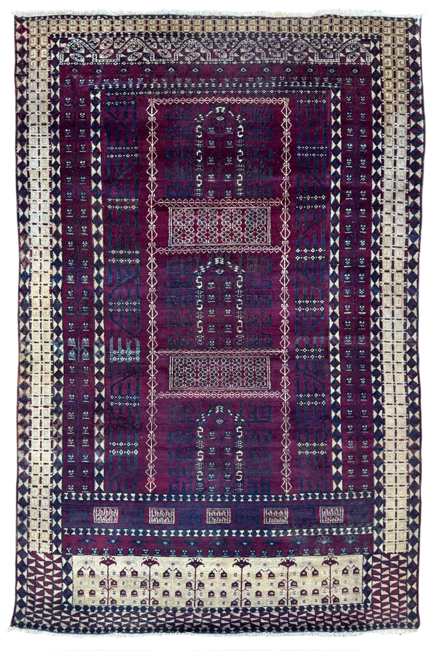 Antique Indian Rug Wool and Cotton on Cotton Foundation Circa 1890: Antique Indian Rug Wool and Cotton on Cotton Foundation Circa 1890. Size: 210 cm x 135 cm (82 ins x 53 ins). TORG AUCTIONS offers bespoke packing and international and domestic shipping logistics for 
