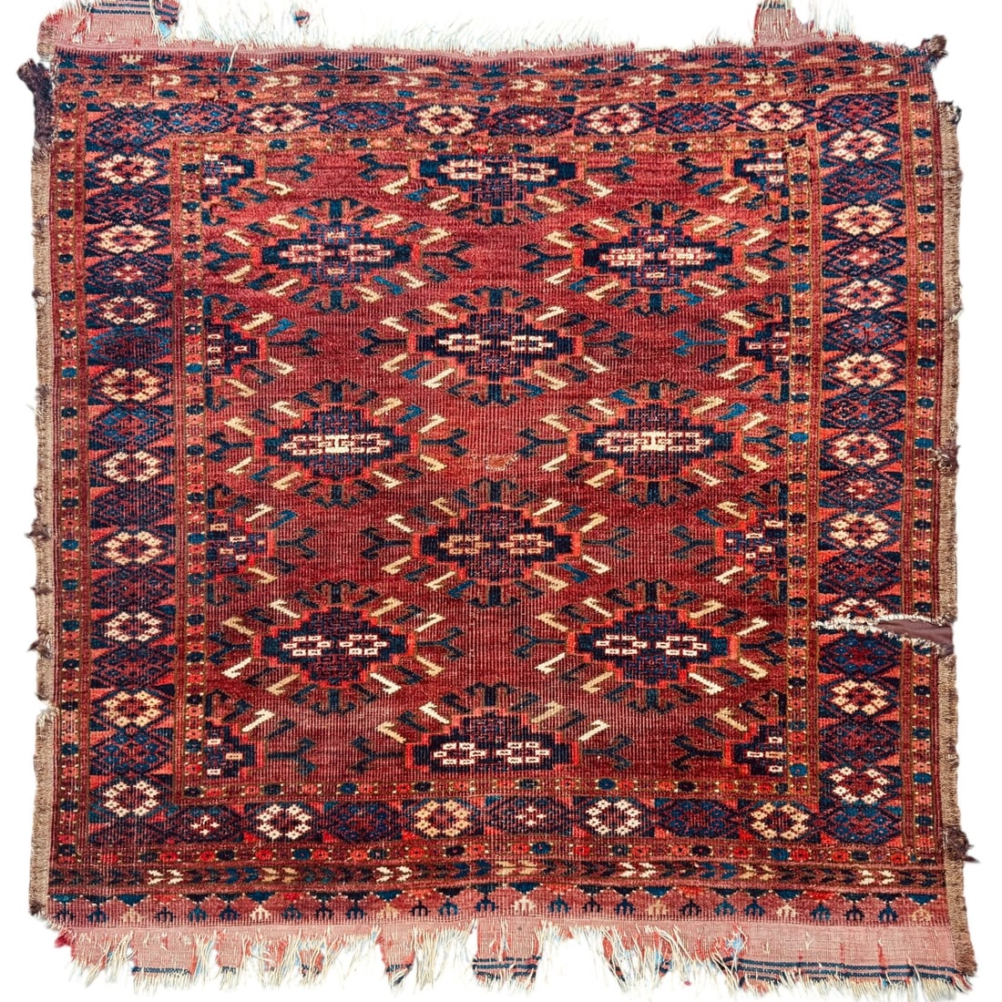 Rare Antique Wedding Ersari Rug Wool and Silk On Wool Foundation Circa 1880: Rare Antique Wedding Ersari Rug Wool and silk On Wool Foundation Circa 1880 . Size: 83cm x 84cm (33 ins x 32 ins). TORG AUCTIONS offers bespoke packing and international and domestic shipping logistic
