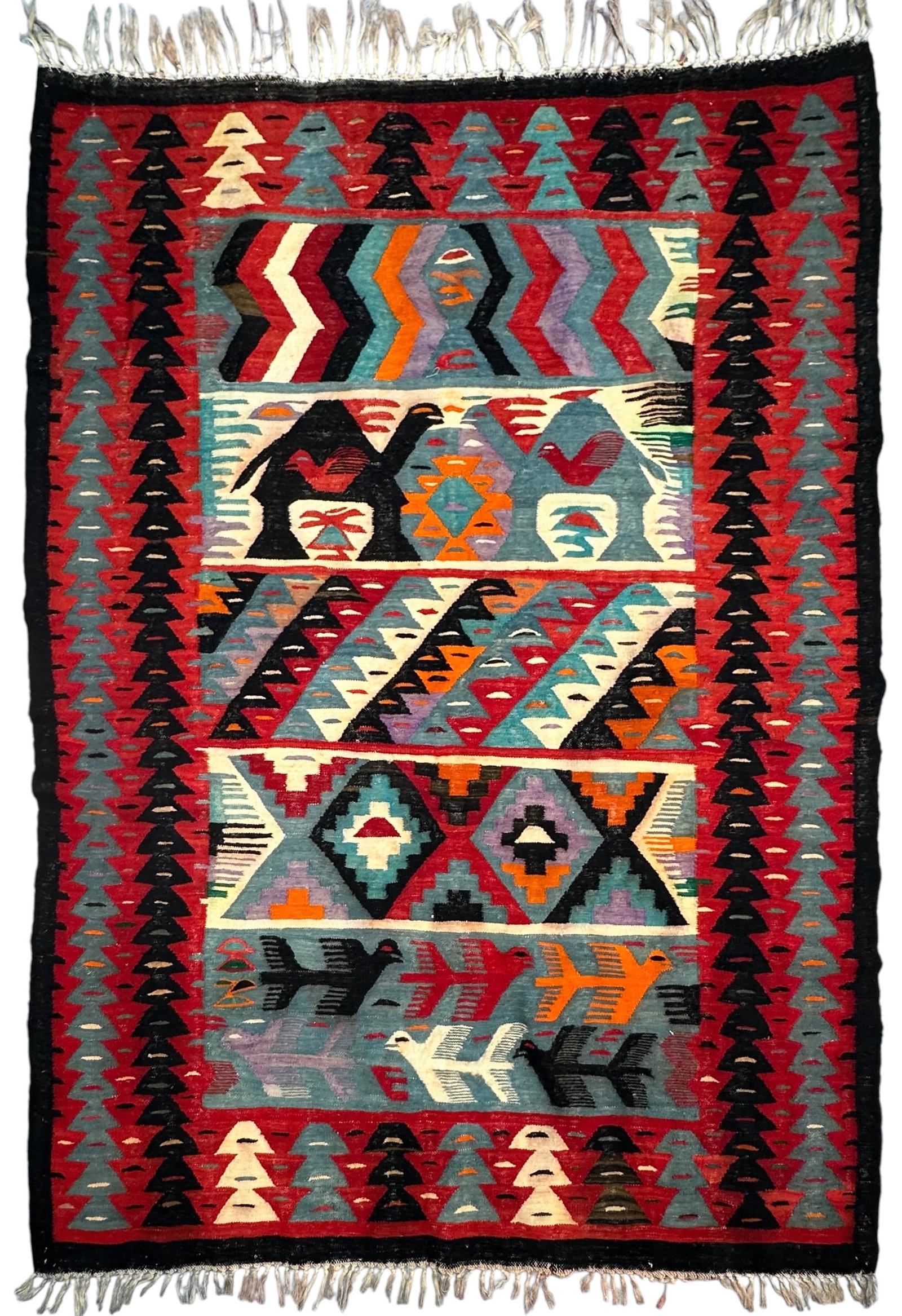Antique Large Decorative Tunisien Kilim Wool On Cotton Circa 1930: Antique Large Decorative Tunisien Kilim Wool On Cotton Circa 1930. Size: 181 cm x 130 cm (71 ins x 51 ins). TORG AUCTIONS offers bespoke packing and international and domestic shipping logistics for s