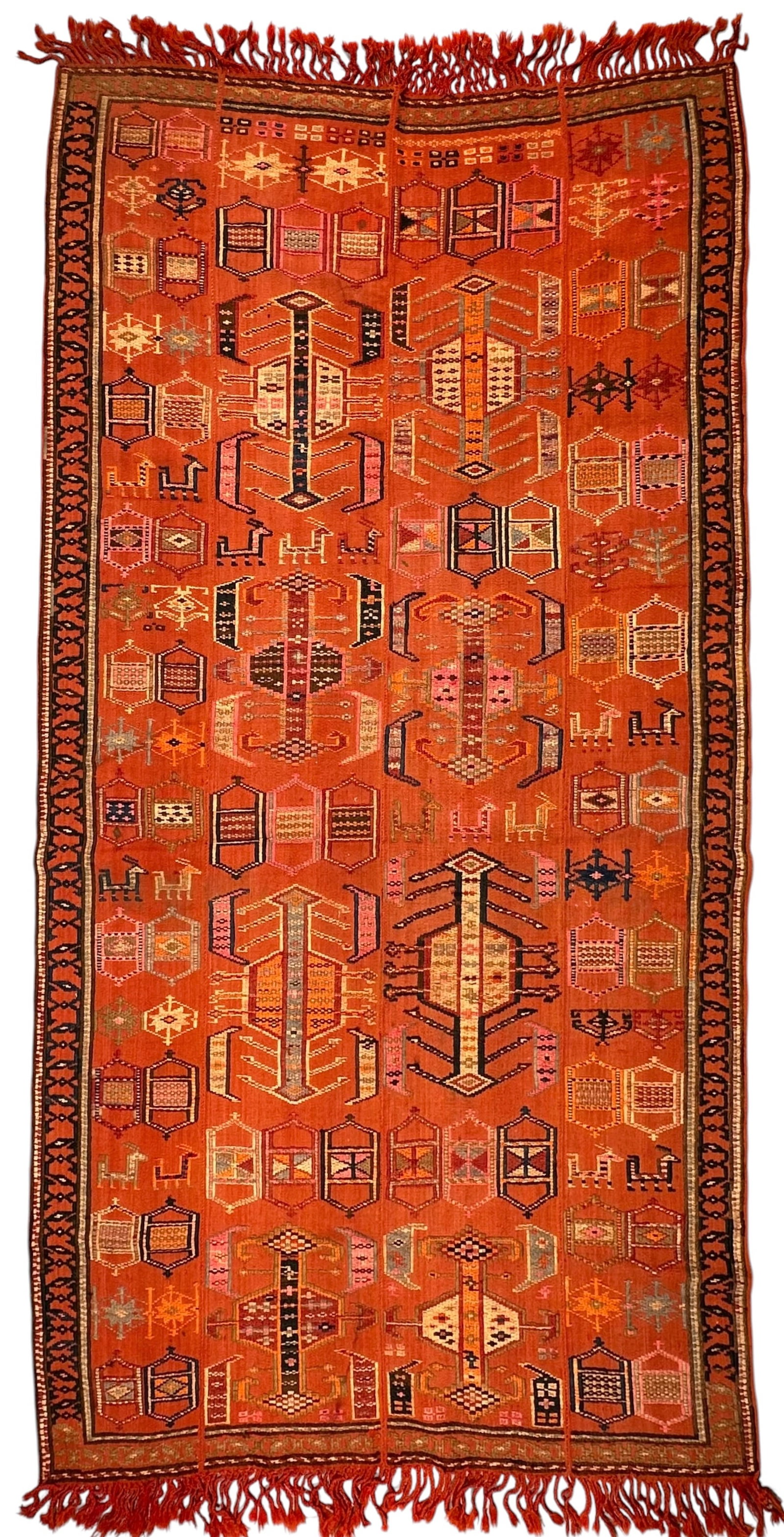 Antique Decorative Shahzavan Kilim Wool and Cotton On Wool Foundation Circa 1900: Antique Decorative Shahzavan Kilim Wool and Cotton On Wool Foundation Circa 1900. Size: 216 cm x 115 cm (85 ins x 45 ins). TORG AUCTIONS offers bespoke packing and international and domestic shipping 
