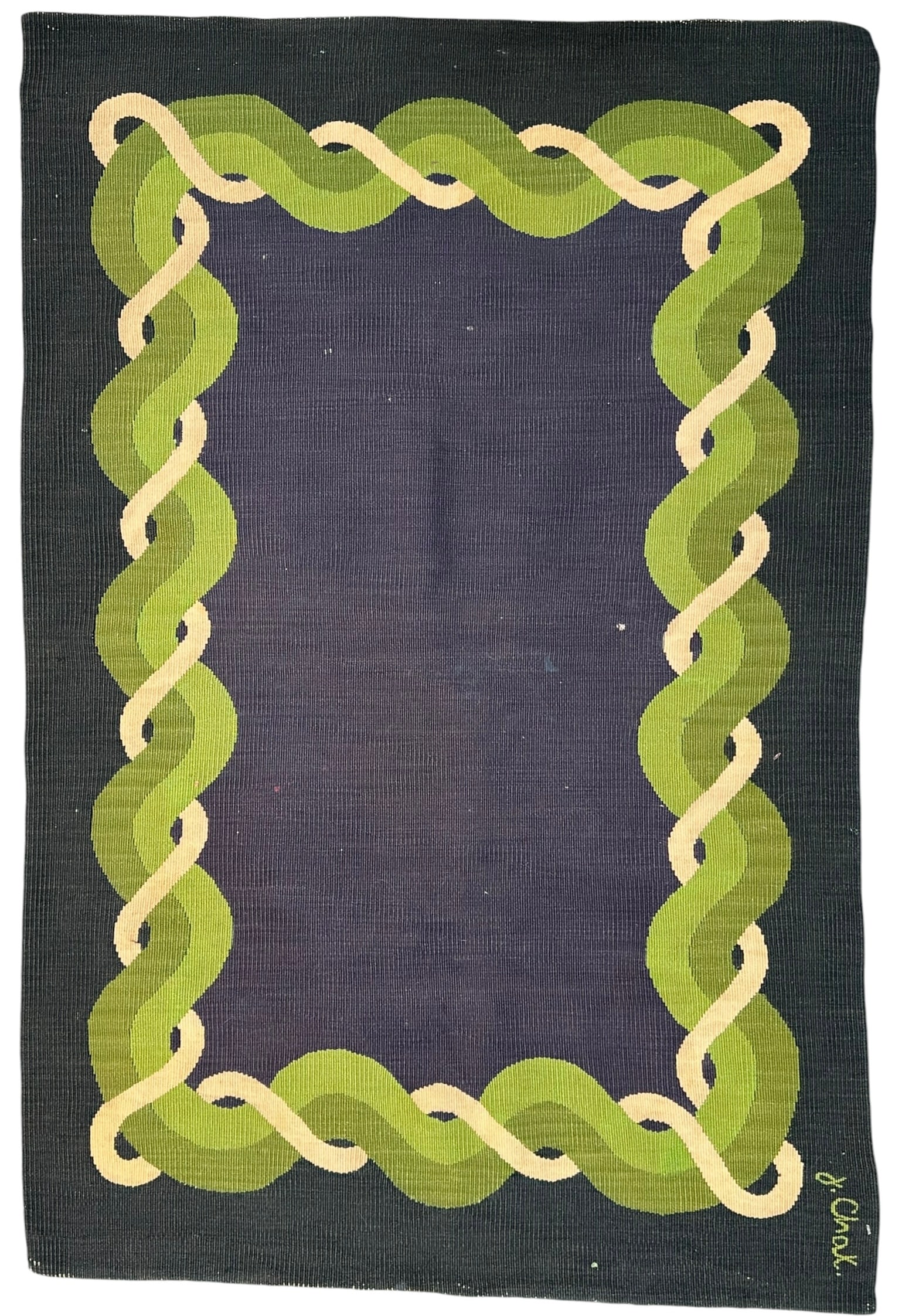 Rare French Aubusson Tapestry Wool On Cotton Foundation Signed J Chak Circa 1950: This specific tapestry was designed by Jacques Chak (often referred to as J. Chak), a French cartonnier or tapestry designer who was active during the mid-20th century. what makes this piece significa