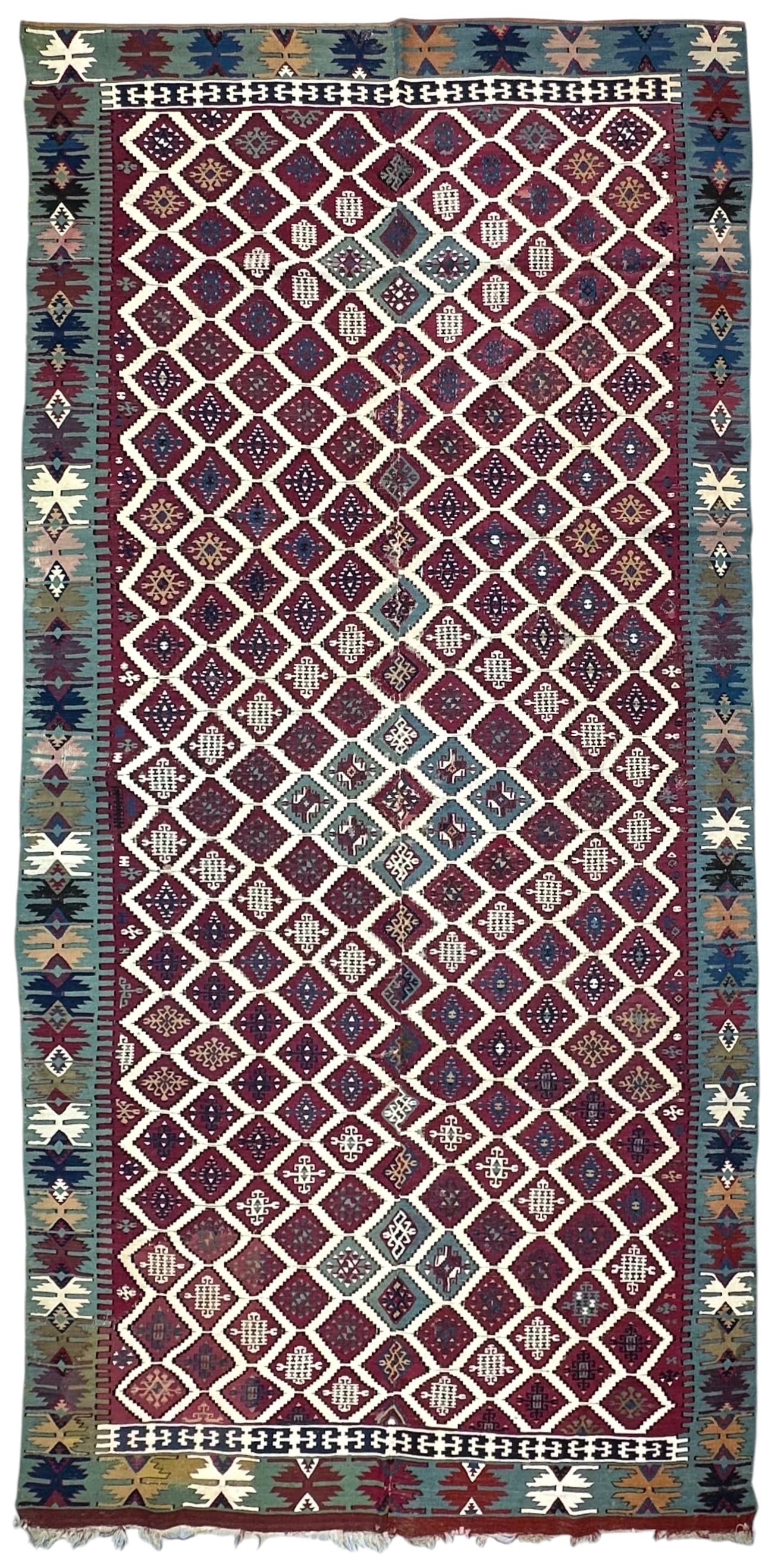 Antique Large Decorative Riyhanli Wool & Cotton on Wool Foundation Made of 2 Panels Circa 1880 (1 of 6)