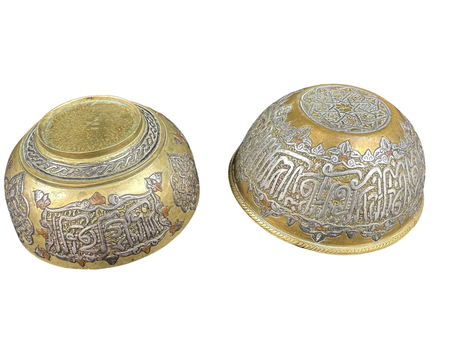 Two Antique Syrian Bowls Copper Inlaid With Silver Circa 1890 (1 of 6)