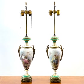Pair of 18th Century French Sevres Porcelain With Bronze Ormolu Table Lamps