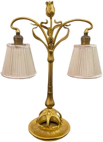 French Gilt Bronze Double Arm Lamp With Floral Finial