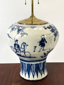 18th Century Chinese Blue And White Delft Porcelain Table Lamp