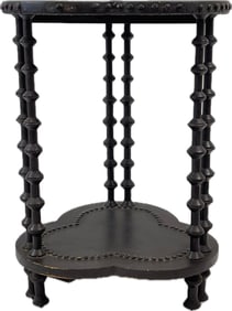 Antique Folk Art  Clover Leaf Shaped Black Side Table