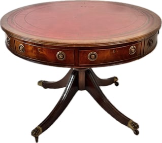 Leather Top Revolving Library Drum Table
