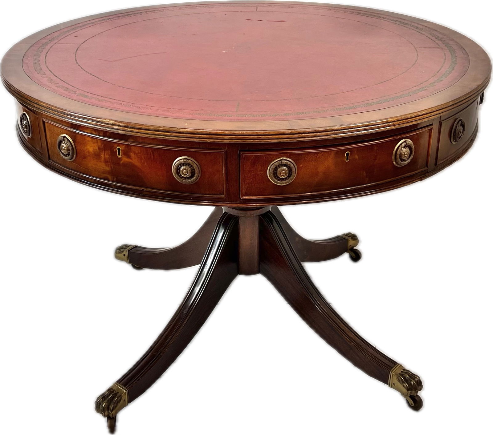 Leather Top Revolving Library Drum Table (1 of 14)