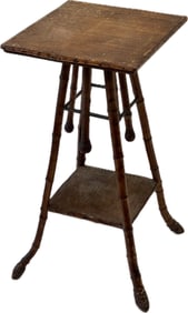 Antique Rattan and Bamboo Side Table or Plant Stand