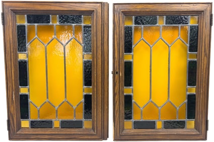 Pair of Salvaged Stained Glass Cabinet Doors