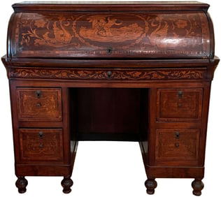 Antique Marquetry Roll-Top Desk