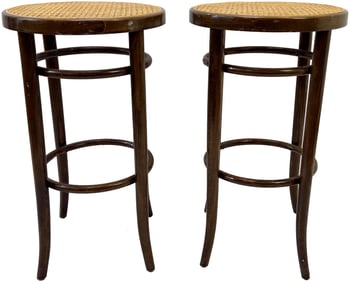 Pair of Bentwood & Rattan Bar Stools - Made in Yugoslavia