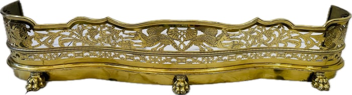 Large Serpentine Pierced Brass Fireplace Fender