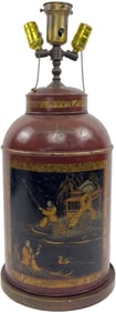 Chinoiserie Red Tole Tea Canister Lamp