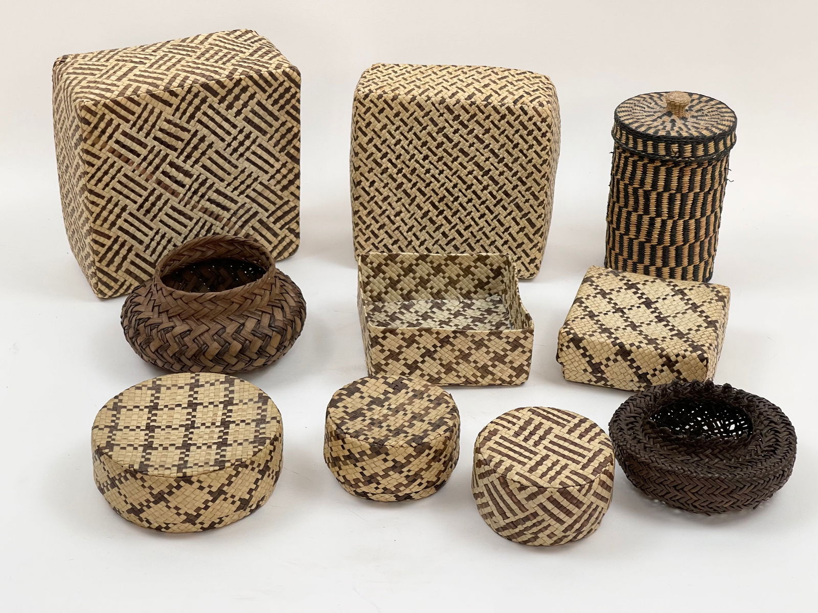 Collection of Woven Tribal and Geometric Pattern Baskets (1 of 5)