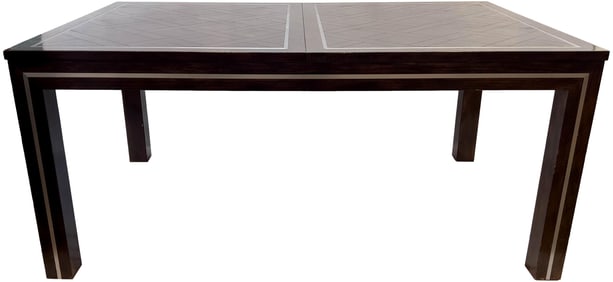 Parquet Top Extendable Dining Table With Brushed Nickel Details