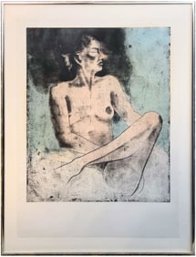 "The Cellist Against Blue" By Jim Dine - Hand Colored Etching