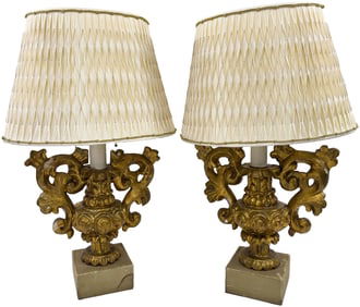 Pair of Italian Giltwood Baroque-Style Table Lamps