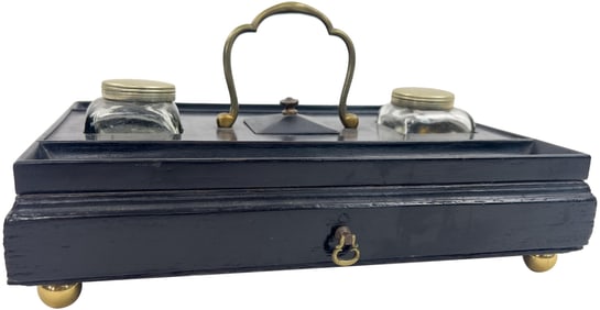 Victorian Inkwell Writing Tray with Drawer