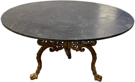 Antique Round Back Marble Top, Cast Iron Base Table