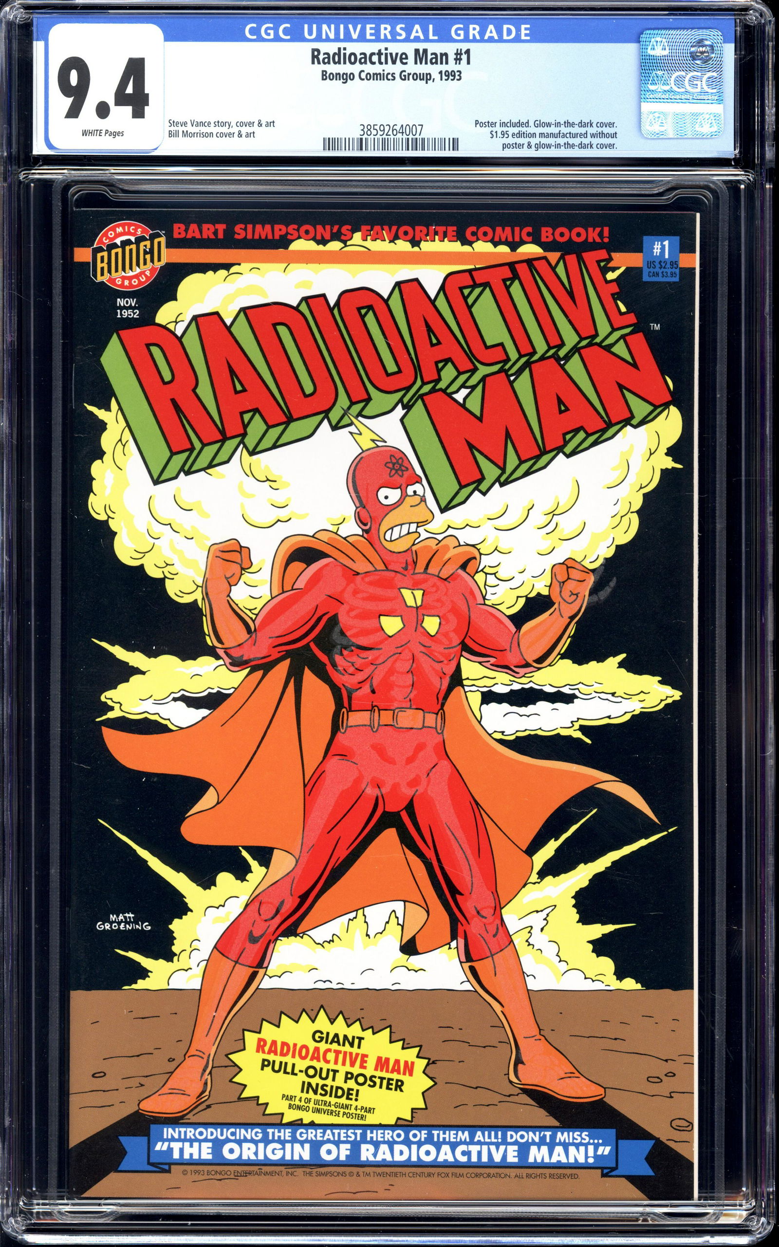 Radioactive Man #1 CGC 9.4 Glow in the dark cover. Bongo Comics (1 of 2)