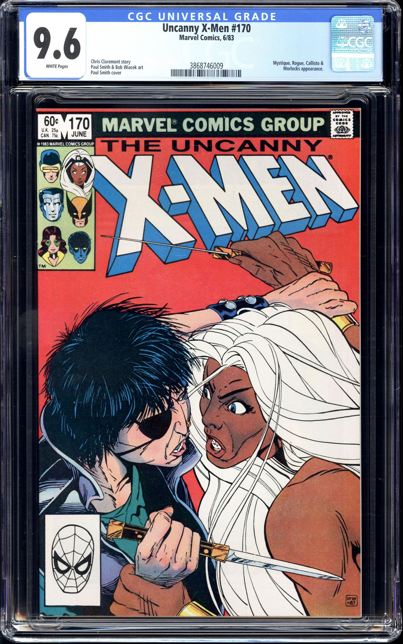 Uncanny X-Men #170 CGC 9.6 Mystique, Rogue, Callisto, Morlocks: Uncanny X-Men #170 CGC 9.6 White pages Mystique, Rogue, Callisto & Morlocks appearance. Item measures 13 x 8.25 x 0.75 inches. Item weight is 1 lb 2 oz. There may be a glare in the image which was cau