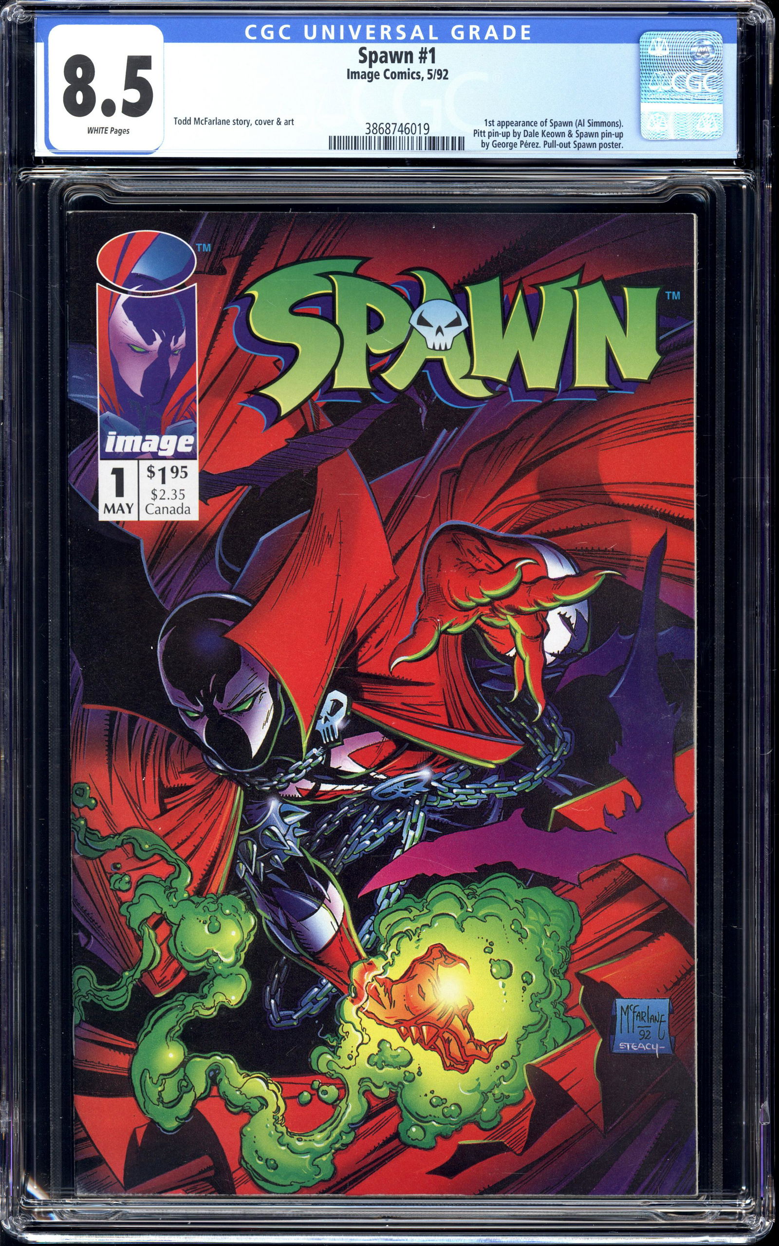 Spawn #1 CGC 8.5 White pages 1st appearance of Spawn (1 of 2)