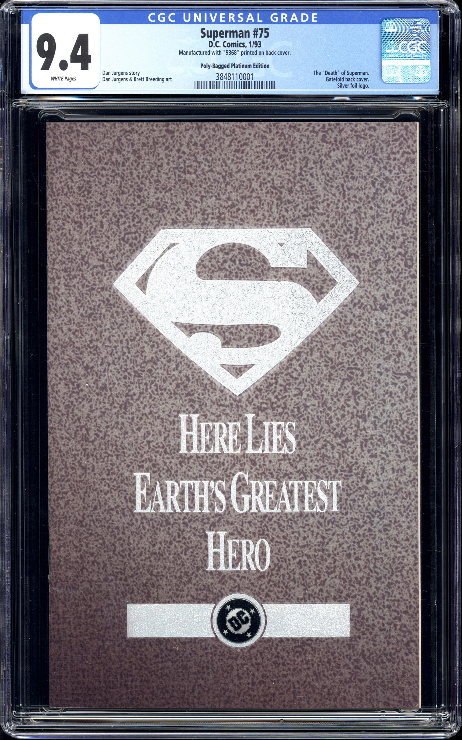 Superman #75 Platinum Edition CGC 9.4 "Death" of Superman (1 of 2)