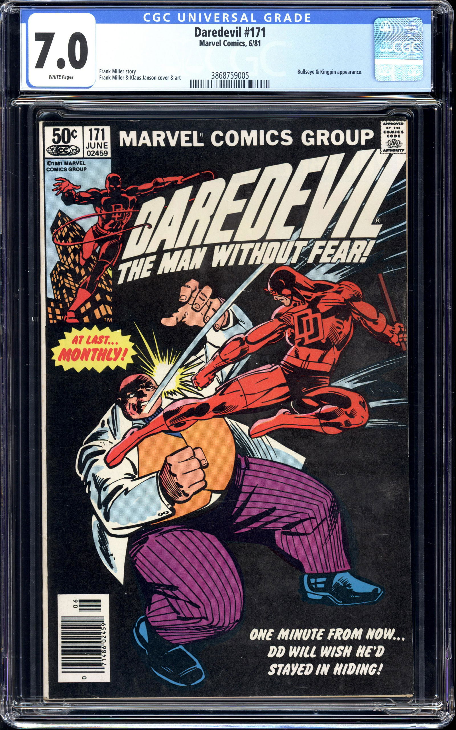 Daredevil #171 CGC 7.0 Newstand Variant Bullseye & Kingpin app. (1 of 2)