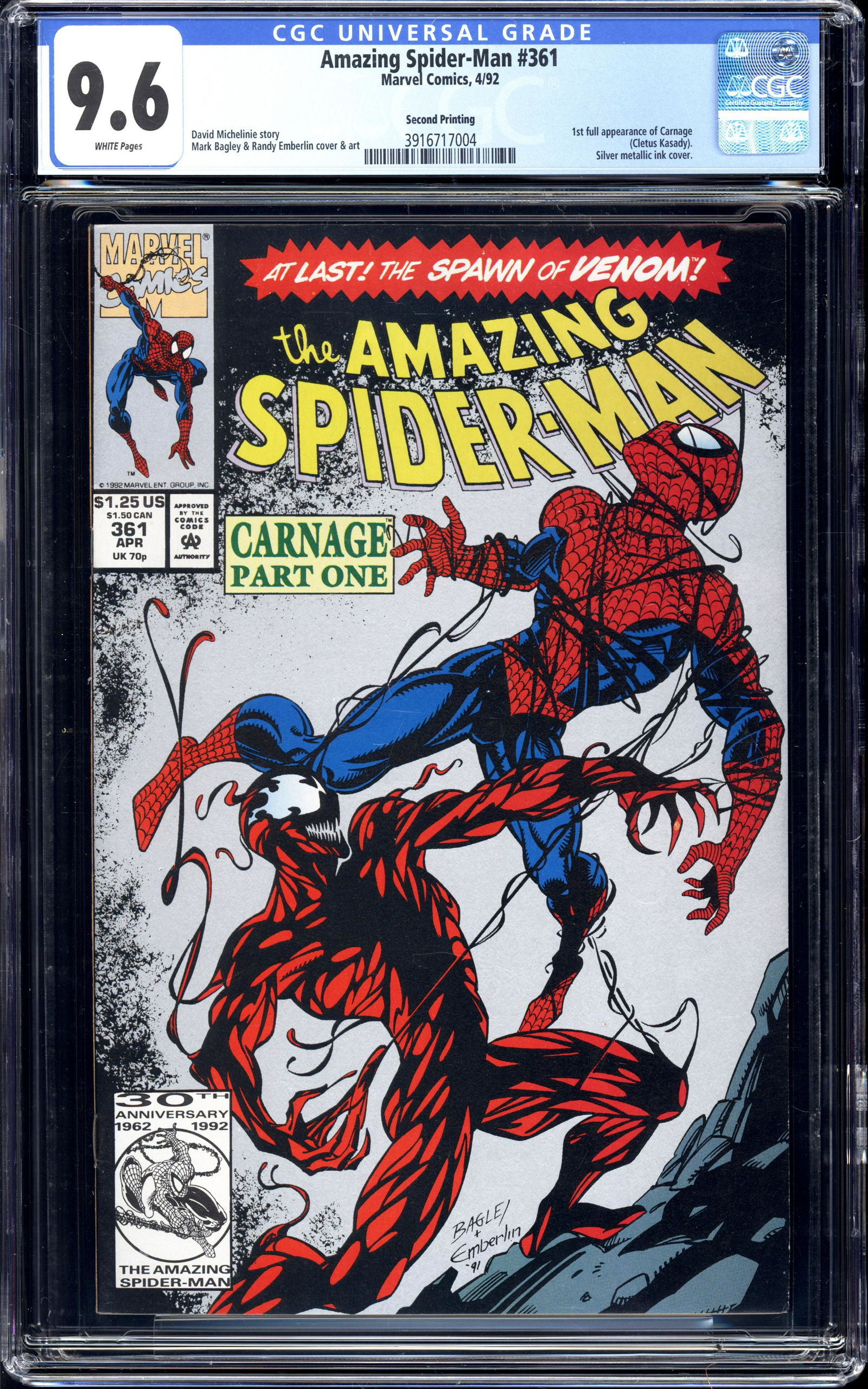 Amazing Spider-Man #361 2nd Printing CGC 9.6 1st full Carnage (1 of 2)