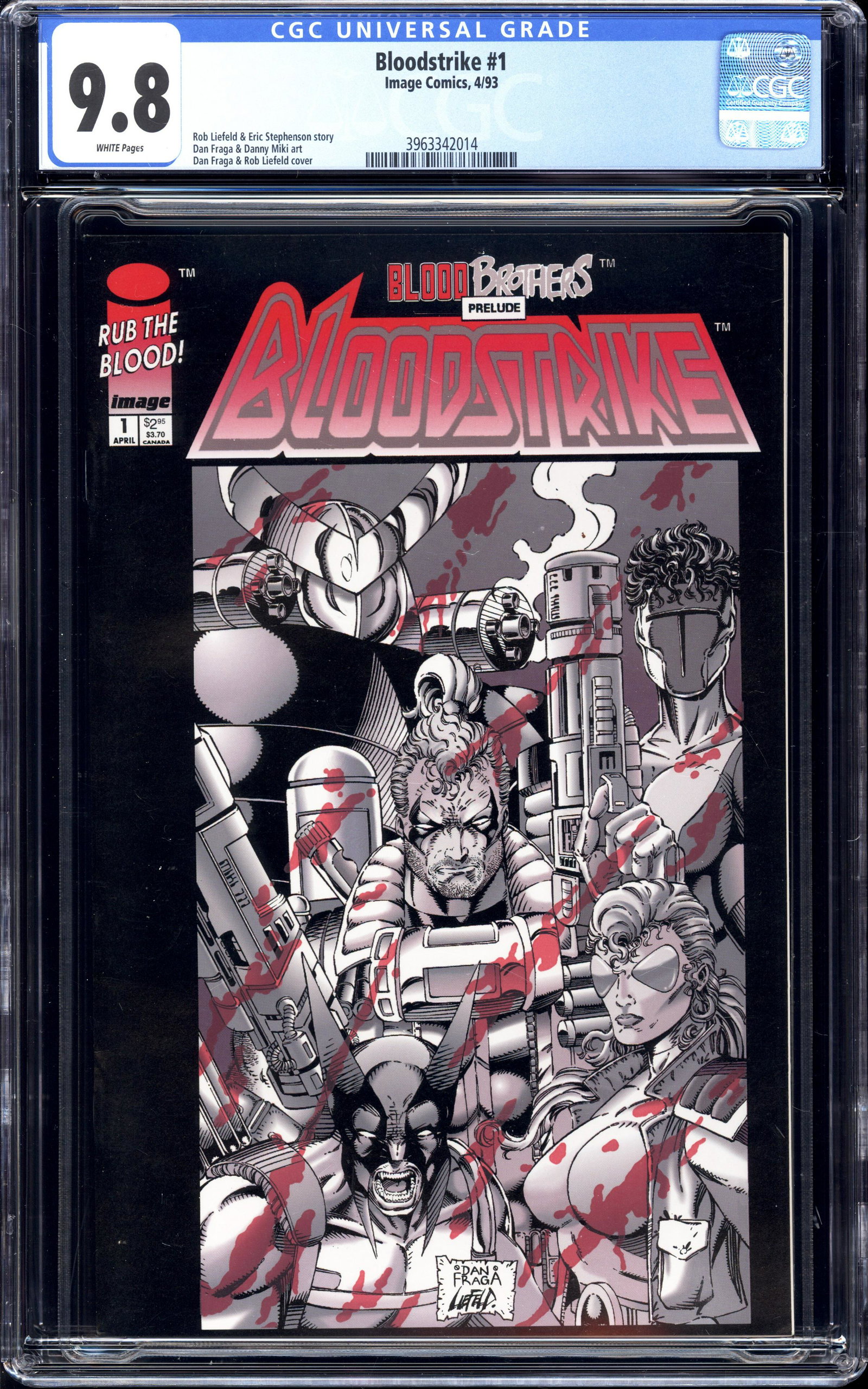 Bloodstrike #1 CGC 9.8 Highest existing CGC grade Fraga art: Bloodstrike #1 CGC 9.8 Highest existing CGC grade Rob Liefeld and Eric Stephenson story Fraga art Item measures 13 x 8.25 x 0.75 inches. Item weight is 1 lb 2 oz. There may be a glare in the image whi