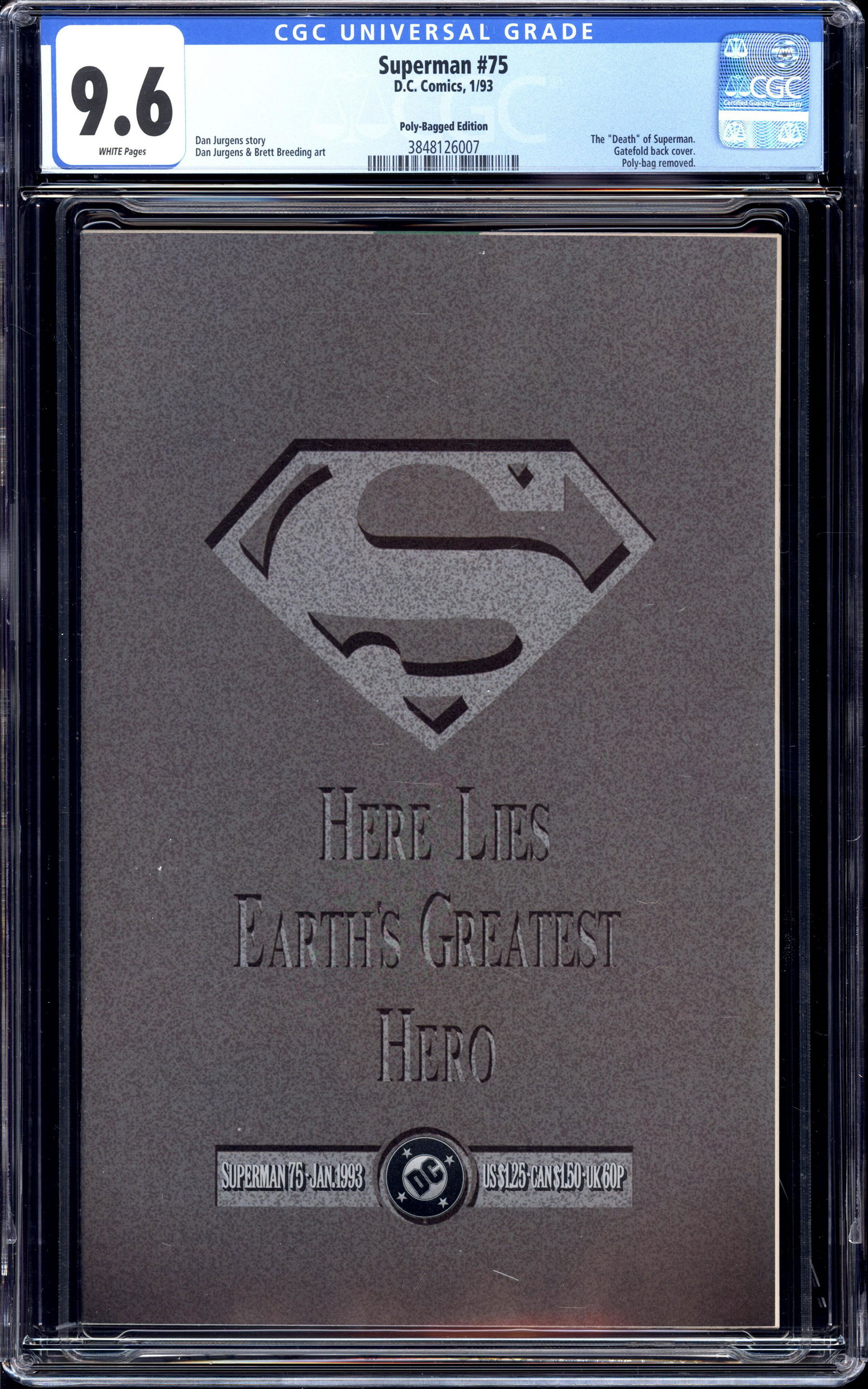 Superman #75 Poly-Bagged Edition CGC 9.6 "Death" of Superman (1 of 2)