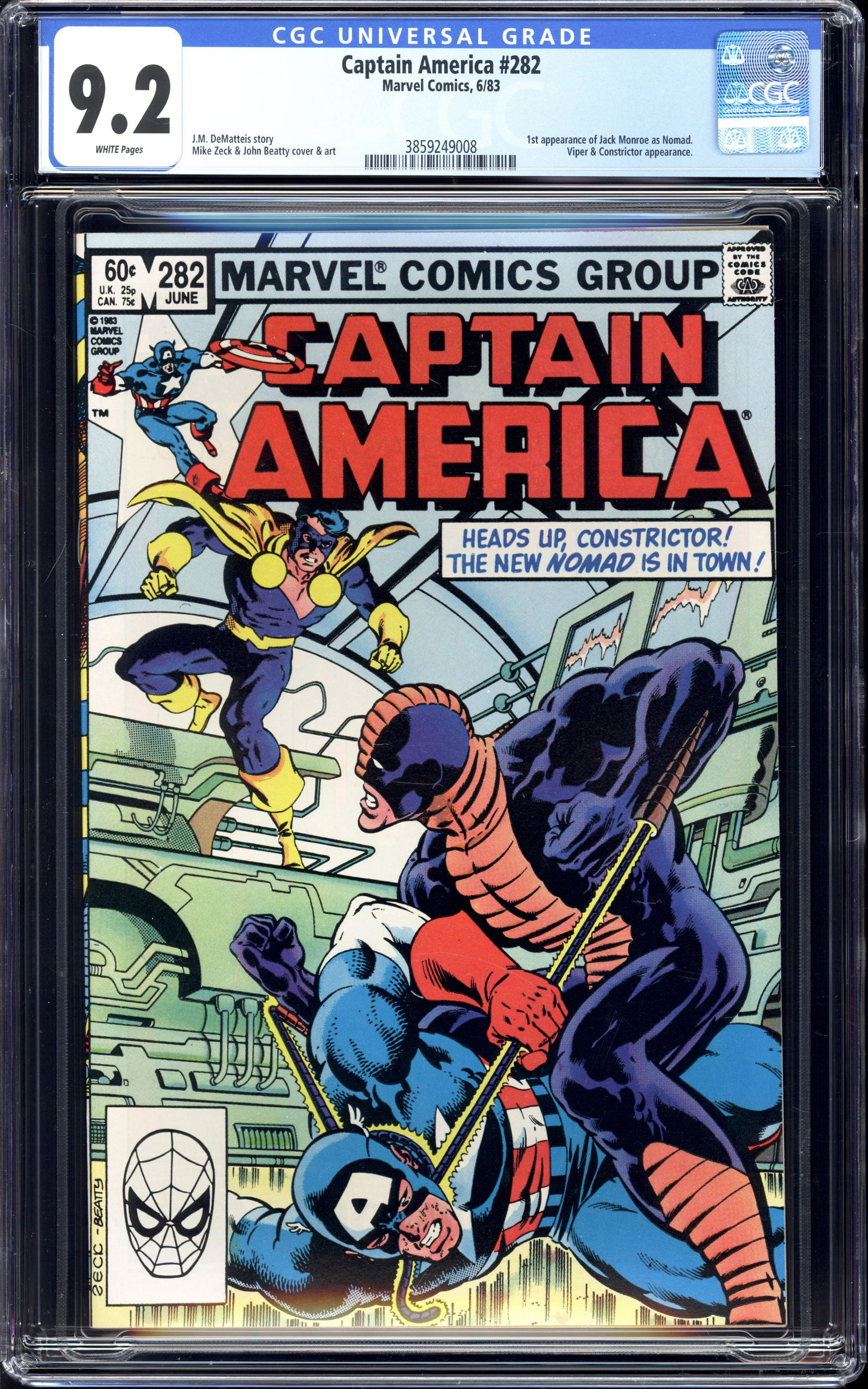 Captain America #282 CGC 9.2 1st app. of Jack Monroe as Viper (1 of 2)