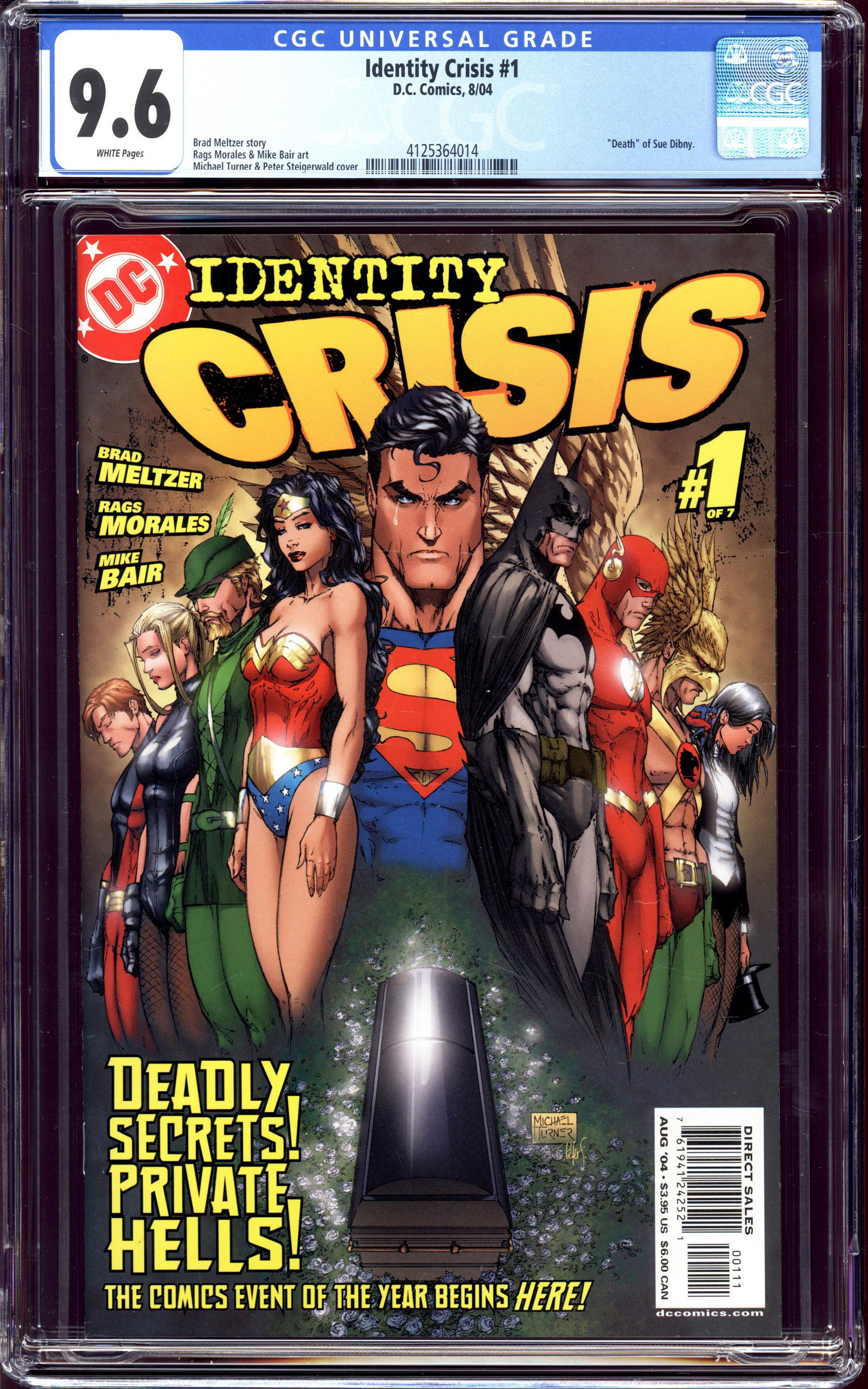Identity Crisis #1 CGC 9.6 "Death" of Sue Dibny. Brad Meltzer story (1 of 2)