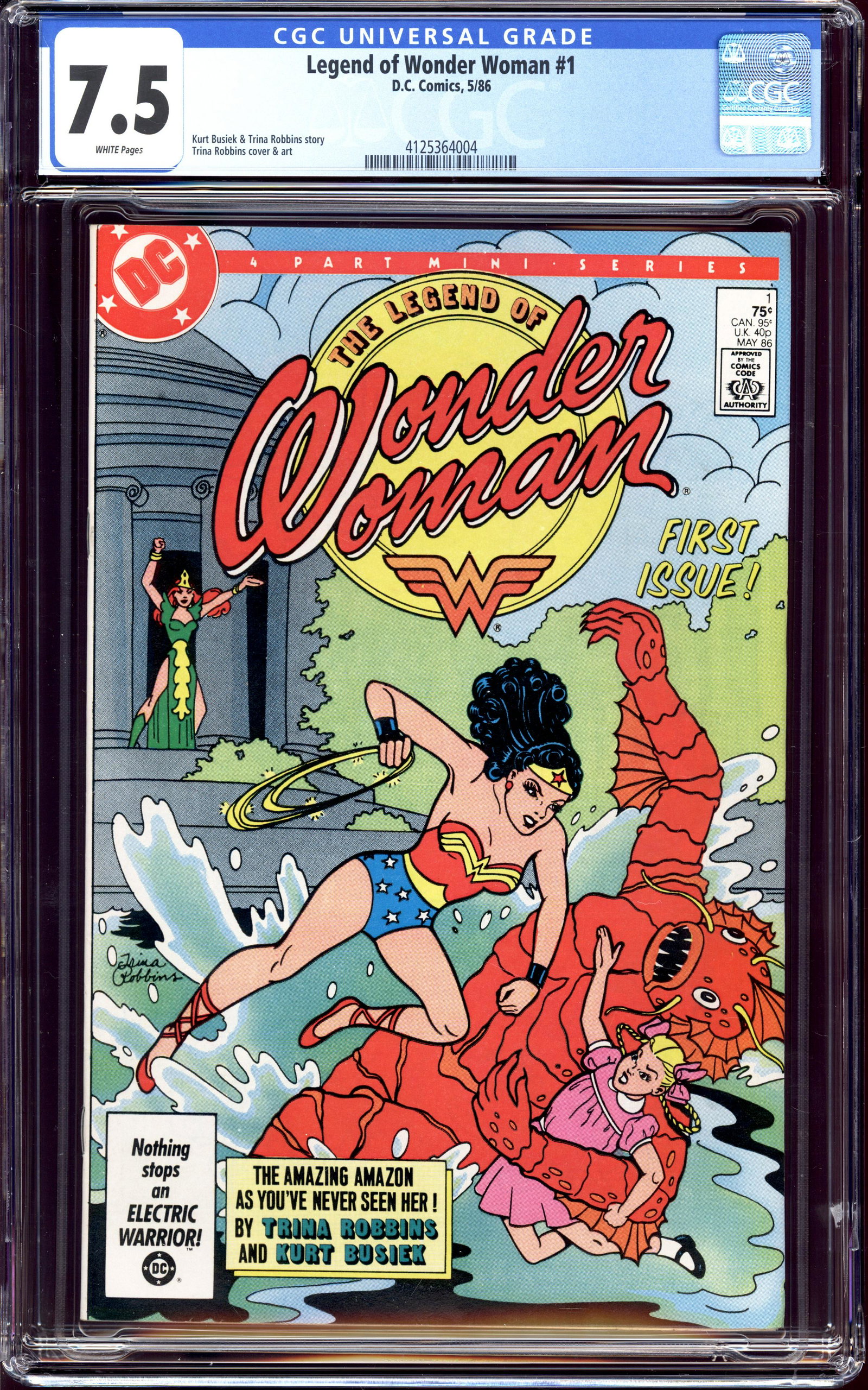 Legend of Wonder Woman #1 CGC 7.5 Robbins cover and artwork: Legend of Wonder Woman #1 CGC 7.5 White pages Trina Robbins cover and artwork. Item measures 13 x 8.25 x 0.75 inches. Item weight is 1 lb 2 oz. There may be a glare in the image which was caused by th