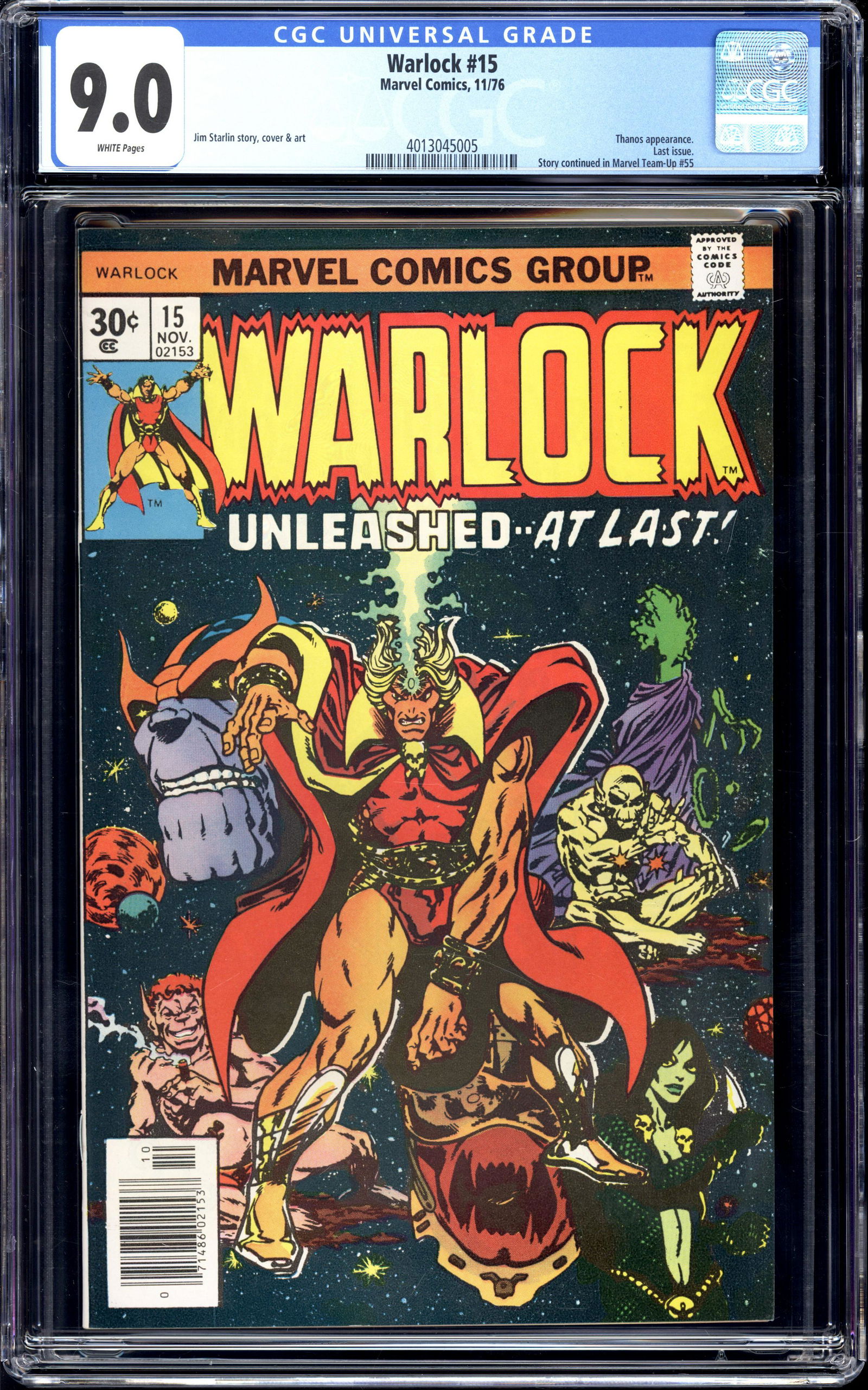 Warlock #15 CGC 9.0 Thanos appearance Last issue Jim Starlin art (1 of 2)