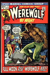 Werewolf by Night #1 Key and 1st issue in own series: Werewolf by Night #1 - First issue of titled series. Mike Ploog and John Costanza art. Published in September of 1972 by Marvel Comics. Key issue. Item measures 6.75 x 10.10 inches. Weighs 3 ozs ACME