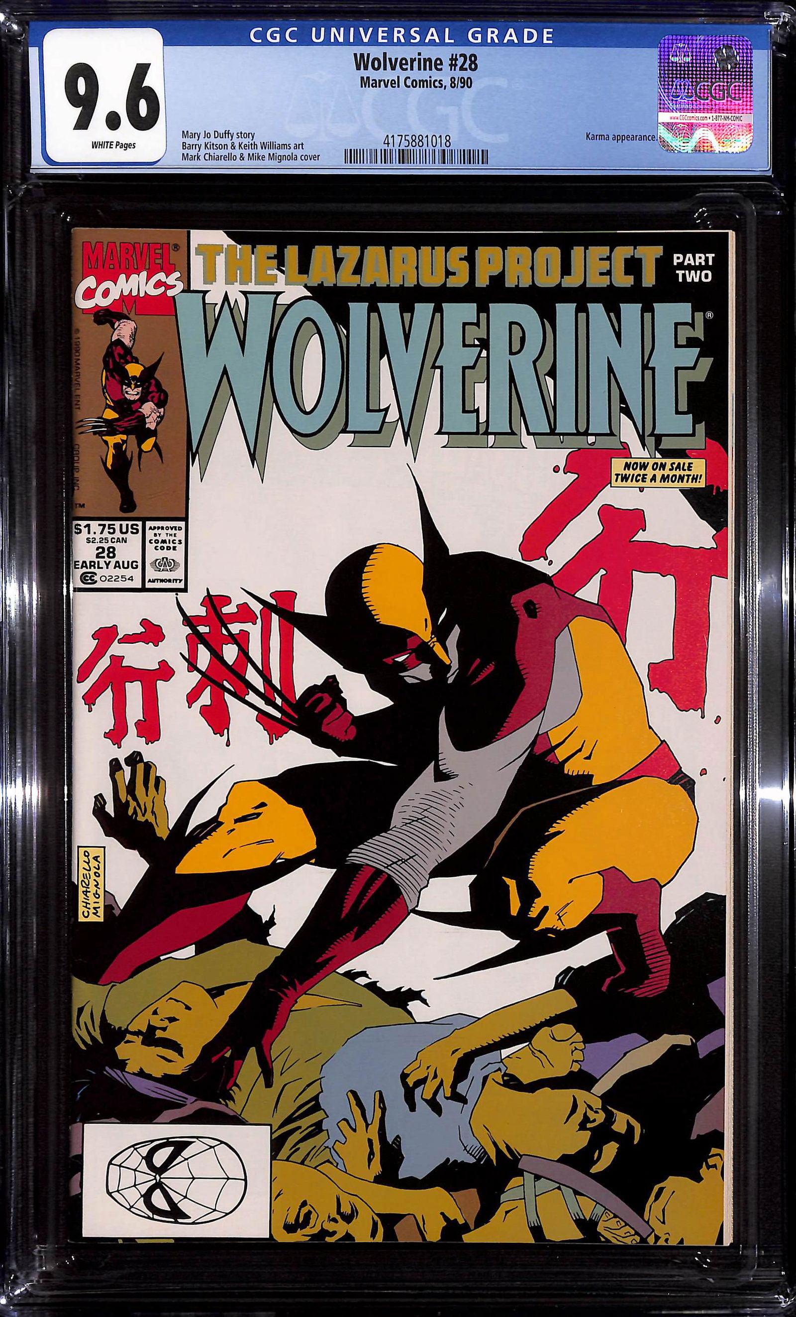 Wolverine #28 CGC 9.6 Karma appearance August 1990 (1 of 2)