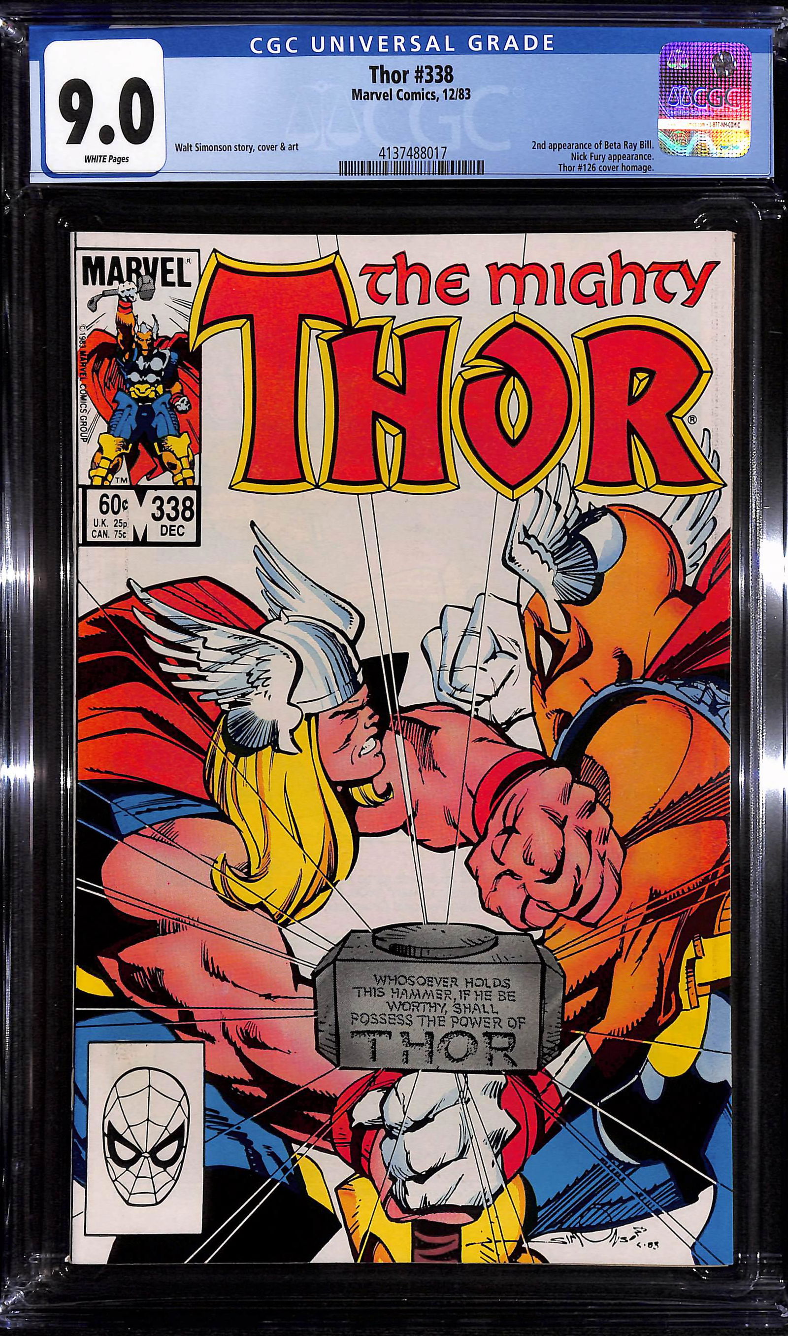 Thor #338 CGC 9.0 2nd appearance of Beta Ray Bill, Fury appears (1 of 2)