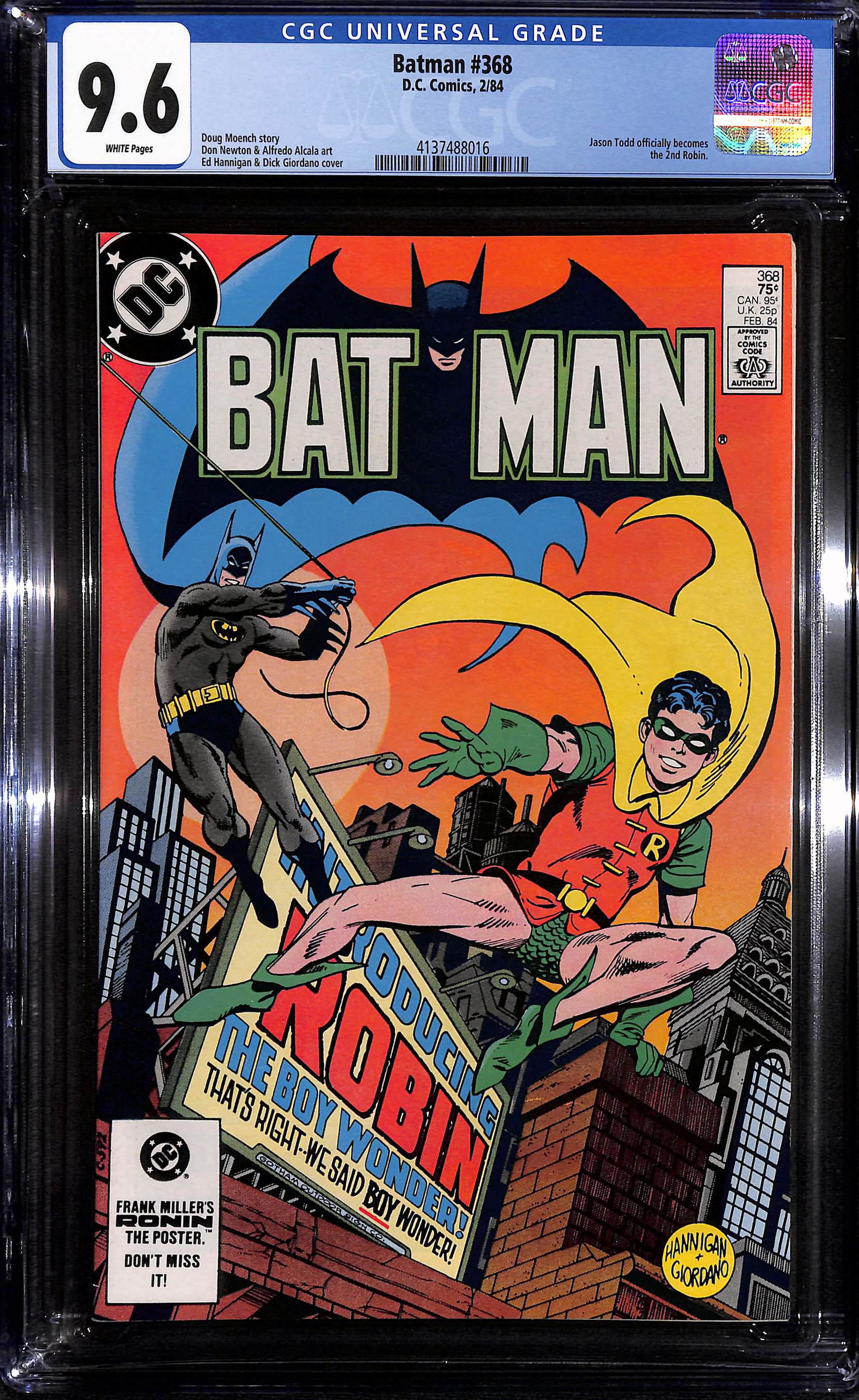 Batman #368 CGC 9.6 Jason Todd officially becomes 2nd Robin (1 of 2)