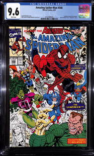 Amazing Spider-Man #348 CGC 9.6 Sandman leaves the Avengers: Amazing Spider-Man #348 CGC 9.6 published by Marvel Comics in June of 1991. Sandman leaves the Avengers. David Michelinie story. Erik Larsen and Randy Emberlin cover and art. Item measures 13 x 8.25 x