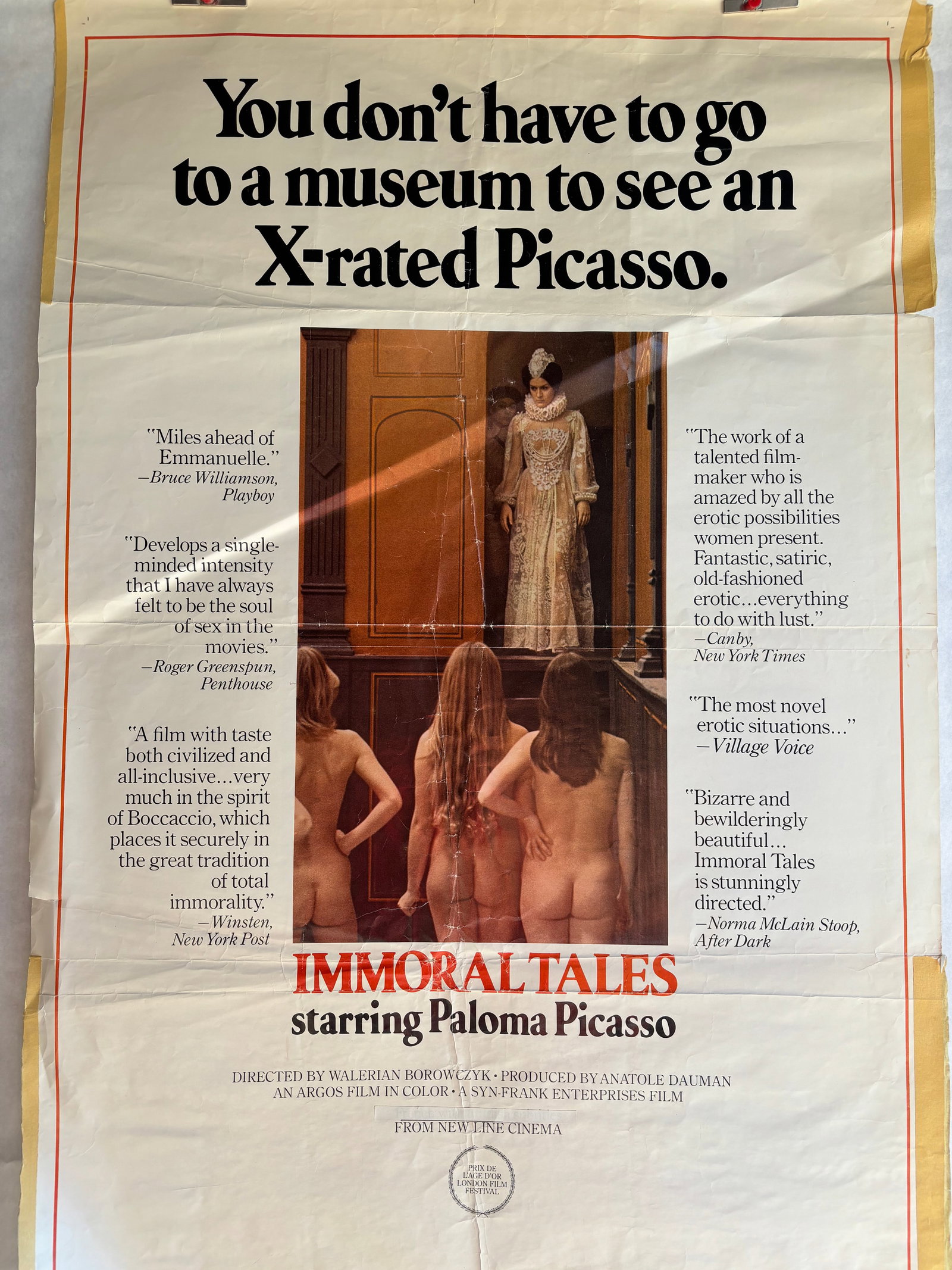Immoral Tales 1976 Contes Immoraux Poster Folded: Immoral Tales Original One Sheet Movie Poster - folded - measuring 41 x 27.25" - This is the US release of Contes Immoraux, the 1974 French sexploitation film featuring Paloma Picasso, the daughter of