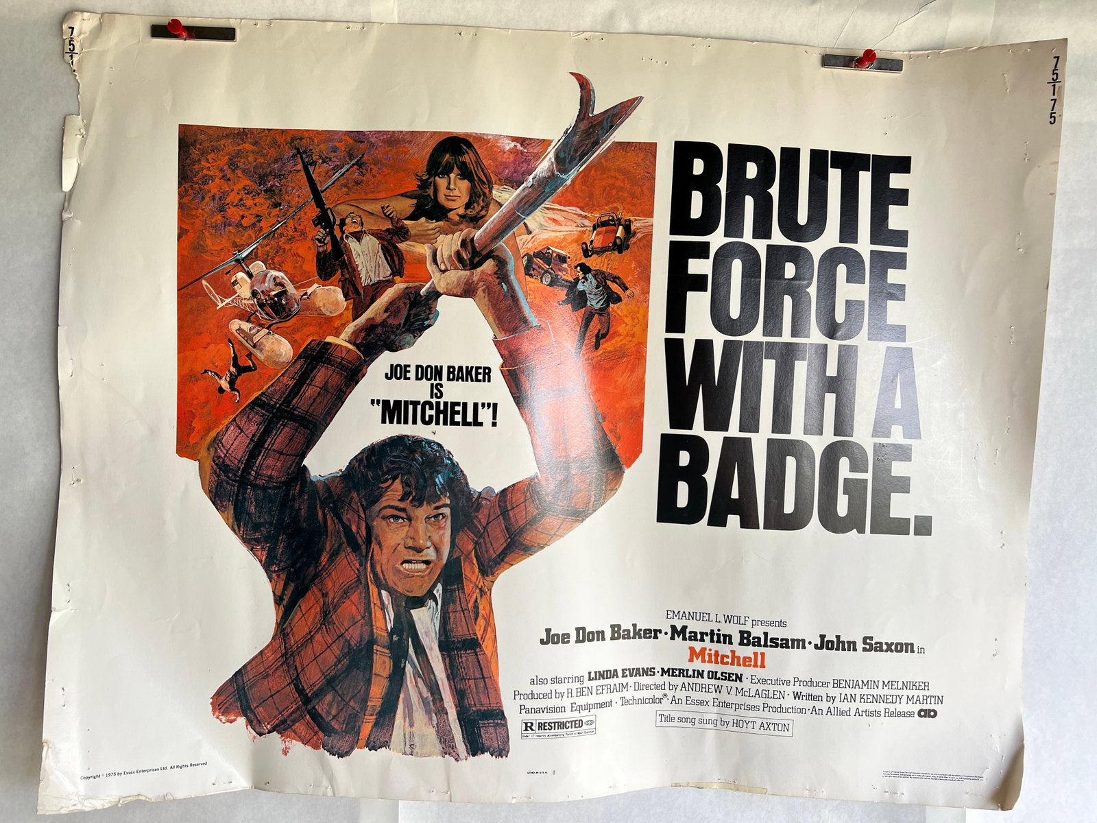 Brute Force With A Badge Half Sheet Movie Poster: Brute Force with a Badge (Essex Enterprises, 1975) Original Half Sheet Movie Poster (22 x27") starring Joe Don Baker, Martin Balsam, John Saxon, Linda Evans and Merlin Olsen. From the original owner w